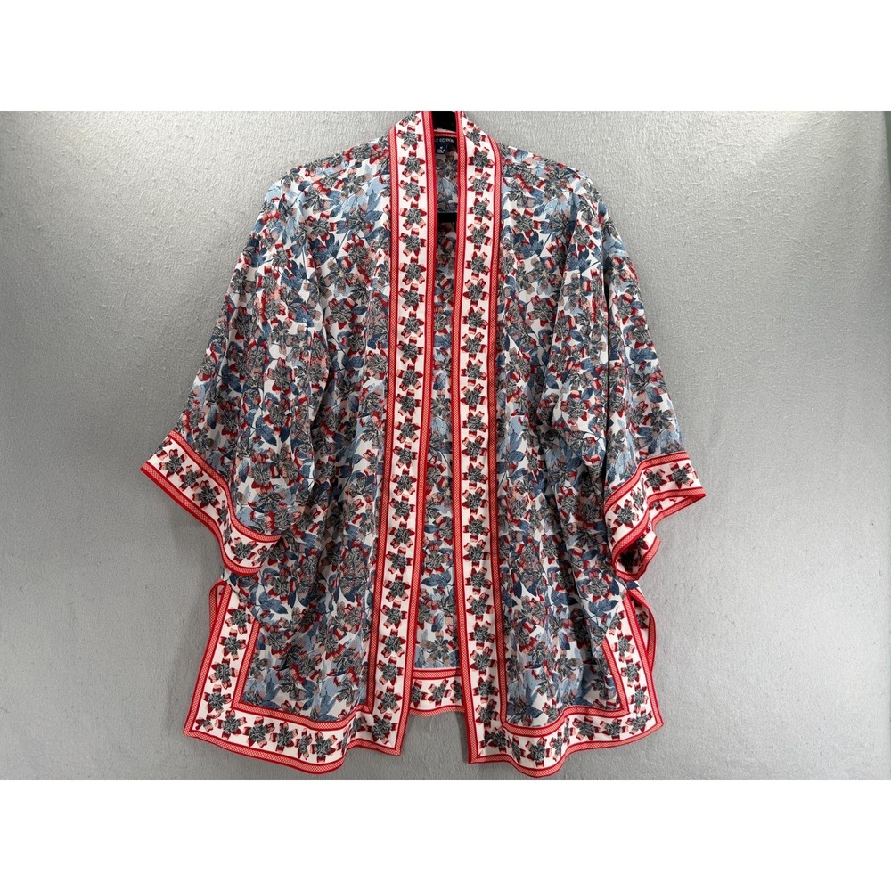 Max Edition Kimono Top Womens M Blue Red Open Front Chic‎ Resort Flowy Romantic